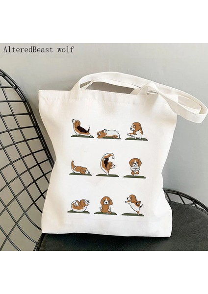 B1224 Kadın Alışveriş Çantası Beagle Köpek Yoga Baskılı Kawaii Çanta Harajuku Alışveriş Kanvas Alışveriş Çantası Kız Çanta Tote Omuz Bayan Çantası (Yurt Dışından) modelleri