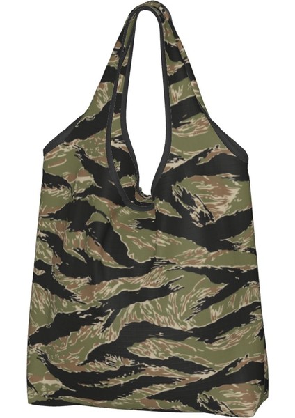 Stil 3 Alışveriş Çantası Kaplan Şerit Camo Bakkal Alışveriş Bez Çantalar Kadın Askeri Taktik Kamuflaj Omuz Alışveriş Çantaları Büyük Kapasiteli Çanta (Yurt Dışından) fırsatları