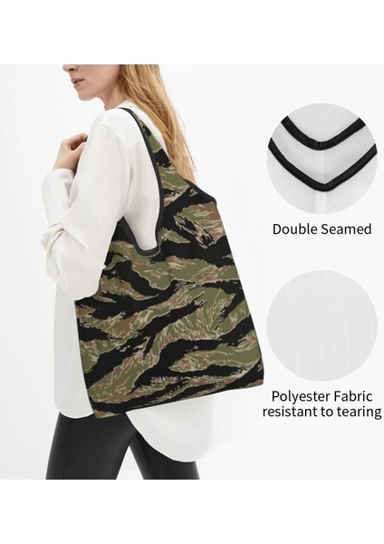Stil 3 Alışveriş Çantası Kaplan Şerit Camo Bakkal Alışveriş Bez Çantalar Kadın Askeri Taktik Kamuflaj Omuz Alışveriş Çantaları Büyük Kapasiteli Çanta (Yurt Dışından) indirimleri