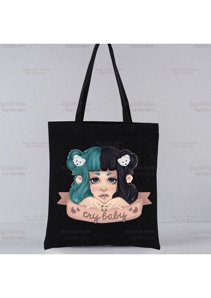 F Melanie Martinez Portals Şarkıcı Müzik Harajuku Alışveriş Siyah Çanta Kanvas Tote Çanta Anne Yeniden Kullanılabilir Bez Çanta Çanta Omuz Çantaları (Yurt Dışından) fırsatları