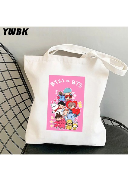 Stil 10 33X37CM 13X14.6IN Kore Kpop Kanvas Bez Çantalar Kadınlar Için Harajuku Büyük Kapasiteli Alışveriş Çantası Öğrencileri Okul Plaj Shoper Çantası Bolsa Feminina (Yurt Dışından)