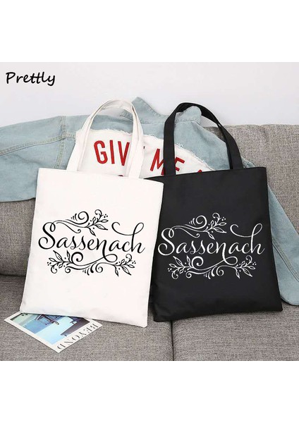 Kadın Çantası Beyaz Sassenach Baskı Kadın Yeniden Kullanılabilir Alışveriş Çantası Outlander Kitap Serisi Dinnafash Fan Kanvas Bez Çantalar Omuz Alışveriş Çantası (Yurt Dışından) fırsatları