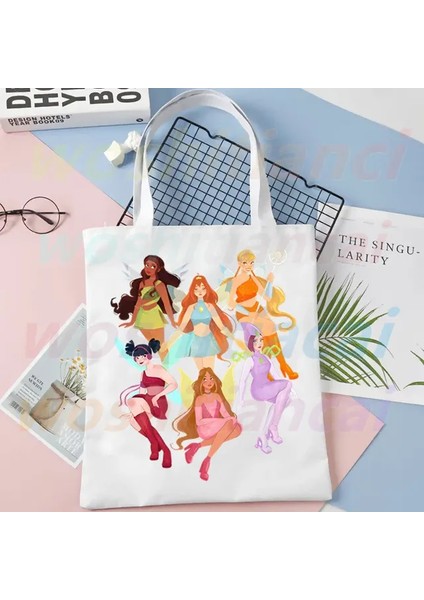 C Winx Kelebek Peri Baskı Kanvas Omuz Çantası Kadın Çanta Eko Yeniden Kullanılabilir Alışveriş Çantası Vintage Moda Ulzzang Çanta (Yurt Dışından)