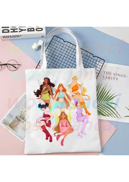 C Winx Kelebek Peri Baskı Kanvas Omuz Çantası Kadın Çanta Eko Yeniden Kullanılabilir Alışveriş Çantası Vintage Moda Ulzzang Çanta (Yurt Dışından)
