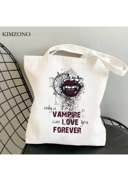 28908 The Vampire Diaries Alışveriş Çantası Shopper Pamuk Geri Dönüşüm Çantası Jüt Çanta Kanvas Alışveriş Çantası Dokuma Alışveriş Boodschappentas Cabas (Yurt Dışından)