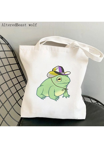 B3437 Kadın Alışveriş Çantası Gurur Kurbağalar Biseksüel Bayrak Kawaii Çanta Harajuku Alışveriş Kanvas Alışveriş Çantası Kız Çanta Tote Omuz Bayan Çantası (Yurt Dışından)