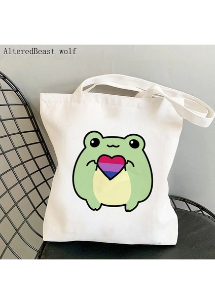 B3433 Kadın Alışveriş Çantası Gurur Kurbağalar Biseksüel Bayrak Kawaii Çanta Harajuku Alışveriş Kanvas Alışveriş Çantası Kız Çanta Tote Omuz Bayan Çantası (Yurt Dışından) fiyatları
