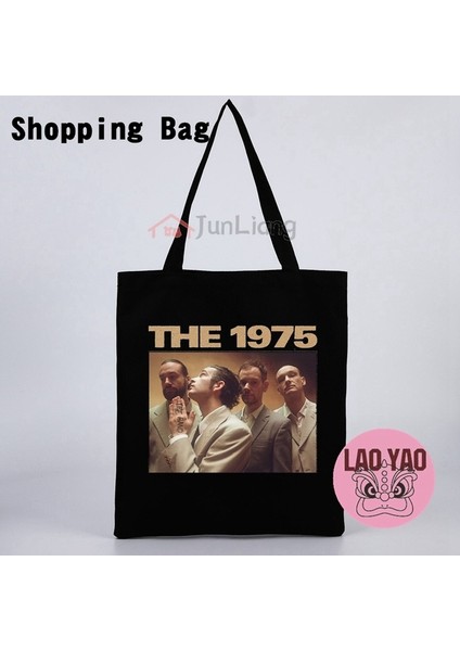 JL0203944-BLACK L 1975 Band Kanvas Tote Çanta Kadın Hayranları Hediye Estetik Çanta Kadın Totebag Shopper Alışveriş Bezi Büyük Üniversite (Yurt Dışından)