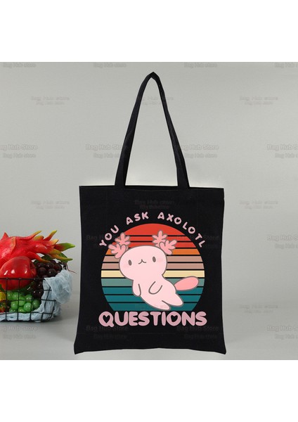 G Axolotl Sevimli Karikatür Harajuku Tuval Kadın Ulzzang Siyah Büyük Kapasiteli Rahat Moda Hayvan Kawaii Omuz Çantaları (Yurt Dışından) fırsatları