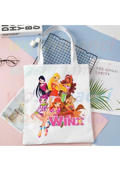 E Winx Kelebek Peri Baskı Kanvas Omuz Çantası Kadın Çanta Eko Yeniden Kullanılabilir Alışveriş Çantası Vintage Moda Ulzzang Çanta (Yurt Dışından)