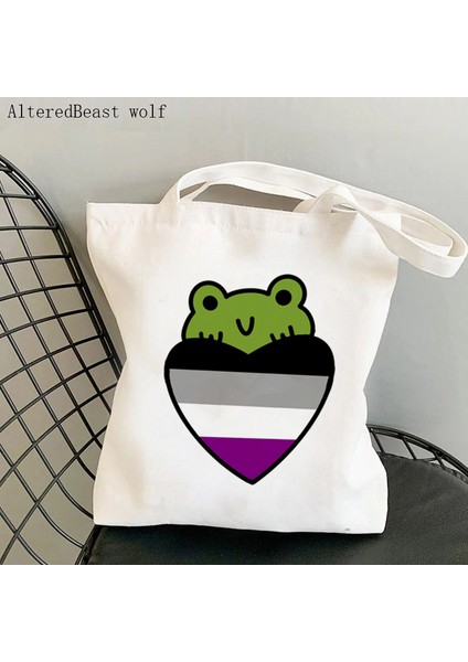 B3433 Kadın Alışveriş Çantası Gurur Kurbağalar Biseksüel Bayrak Kawaii Çanta Harajuku Alışveriş Kanvas Alışveriş Çantası Kız Çanta Tote Omuz Bayan Çantası (Yurt Dışından) modelleri