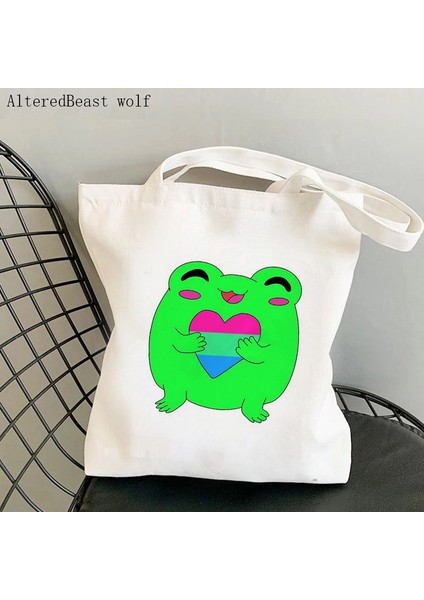 B3433 Kadın Alışveriş Çantası Gurur Kurbağalar Biseksüel Bayrak Kawaii Çanta Harajuku Alışveriş Kanvas Alışveriş Çantası Kız Çanta Tote Omuz Bayan Çantası (Yurt Dışından) fırsatları
