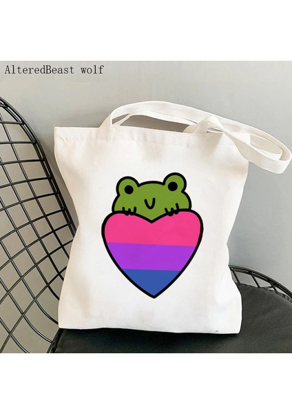 B3433 Kadın Alışveriş Çantası Gurur Kurbağalar Biseksüel Bayrak Kawaii Çanta Harajuku Alışveriş Kanvas Alışveriş Çantası Kız Çanta Tote Omuz Bayan Çantası (Yurt Dışından) indirimleri