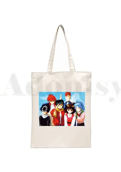 M Yu Yu Hakusho Omuz Çantası Tote Eco Yusuke Urameshi Kurama Alışveriş Çantası Kanvas Anime Manga Tote Çanta Rahat Çanta Günlük Kullanım (Yurt Dışından)