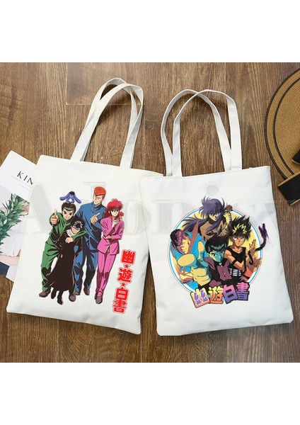 M Yu Yu Hakusho Omuz Çantası Tote Eco Yusuke Urameshi Kurama Alışveriş Çantası Kanvas Anime Manga Tote Çanta Rahat Çanta Günlük Kullanım (Yurt Dışından) modelleri