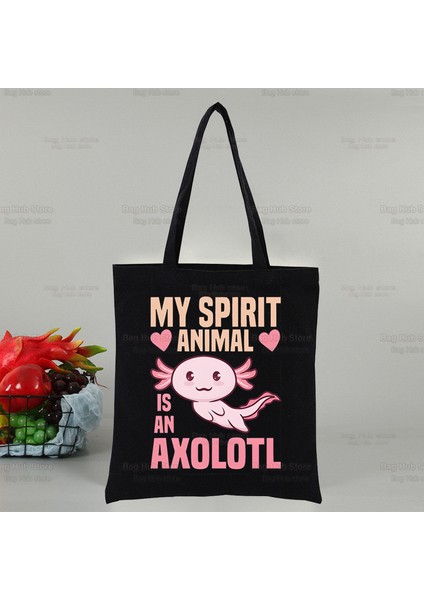 D Axolotl Sevimli Karikatür Harajuku Tuval Kadın Ulzzang Siyah Büyük Kapasiteli Rahat Moda Hayvan Kawaii Omuz Çantaları (Yurt Dışından)