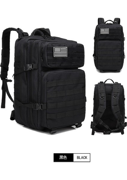 Siyah 45L Askeri Taktik Sırt Çantası Eğitim Spor Salonu Spor Çantası Adam Açık Yürüyüş Kamp Seyahat Sırt Çantası Trekking Ordu Molle Sırt Çantası (Yurt Dışından)