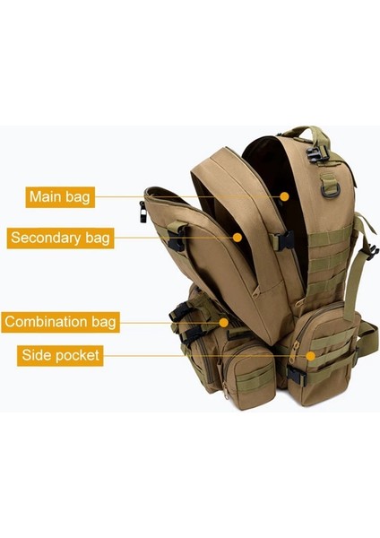 05 55-70L Taktik Sırt Çantası Erkekler Askeri Sırt Çantası 4 In 1 Molle Spor Çanta Su Geçirmez Açık Yürüyüş Kamp Seyahat Mochila Sırt Çantası (Yurt Dışından)
