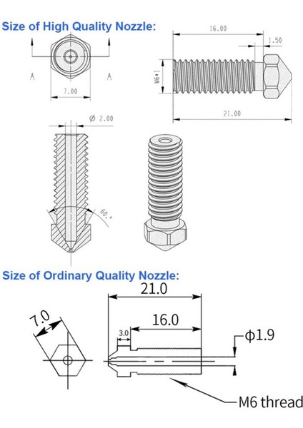 E3D Volcano Pirinç Nozzle-Sidewinder X1-X2-Genius-Genius Pro-0.4mm