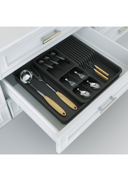 Genişleyebilir Çekmece Içi Düzenleyici Ayarlanabilir Kaşıklık ve Bıçaklık Seti