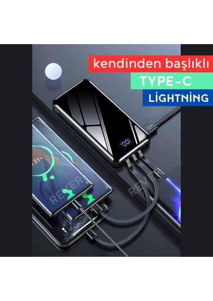 10.000 Mah Powerbank Dahili Çoklu Kablolu Type-C/light/micro Girişli