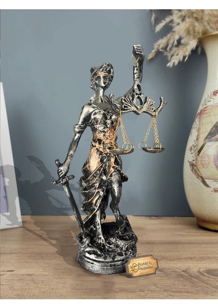 Realistic of Art Museum Heykel Biblo Adalet Terazisi Themis 20 Cm. Antik Gümüş & Antik Gold