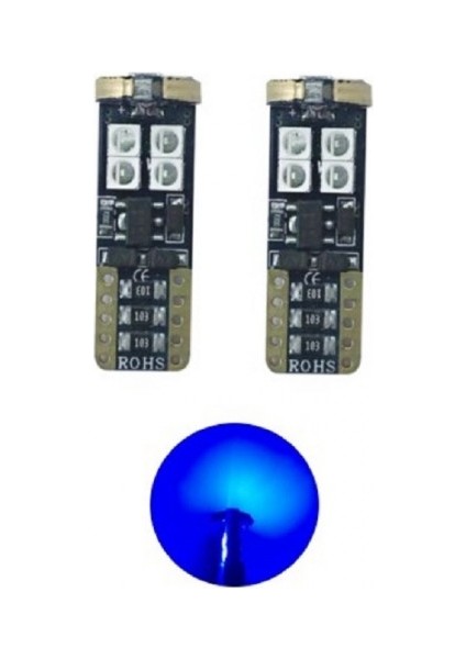 T10 LED Park Ampulü 12SMD W5W Canbus Mavi