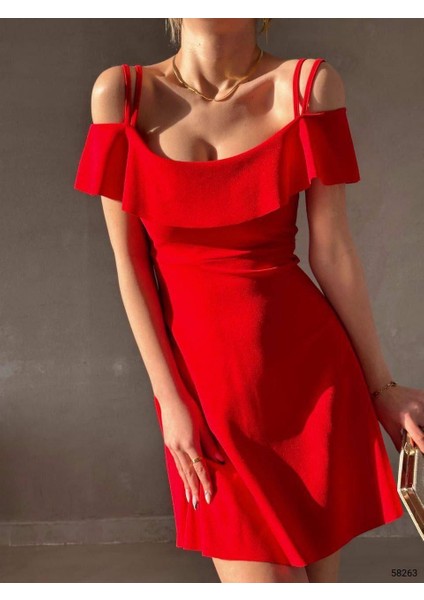 Kadın Askılı Yaka Detay Krep Kumaş Elbise (Renkli)