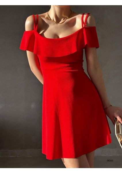 Kadın Askılı Yaka Detay Krep Kumaş Elbise (Renkli) fiyatları