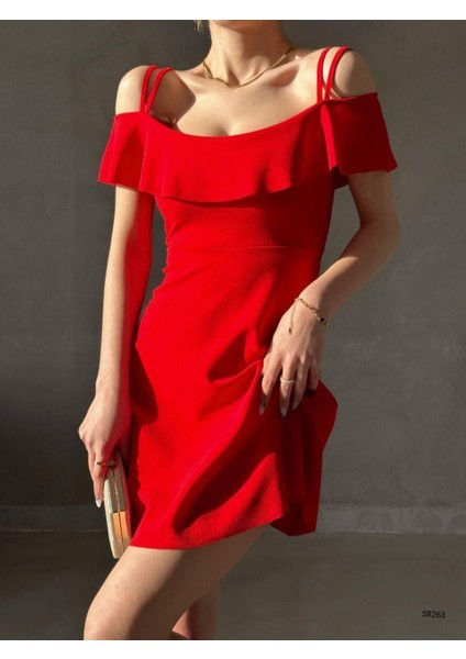 Kadın Askılı Yaka Detay Krep Kumaş Elbise (Renkli) modelleri