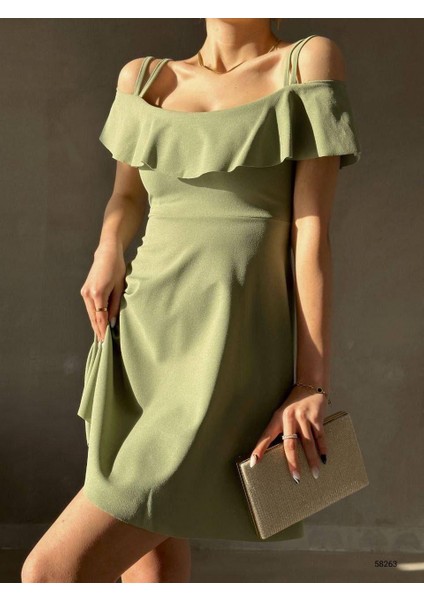 Kadın Askılı Yaka Detay Krep Kumaş Elbise (Renkli) modelleri