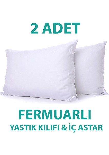 Pamuklu Fermuarlı İç Yastık Kılıfı 2'li Beyaz Renkli İç Astar Yastık İç Kılıfı 50x70 Şilte