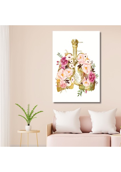 Tekli Dikey Kanvas Poliklinik Tablosu Çiçekli Akciger Tasarımı