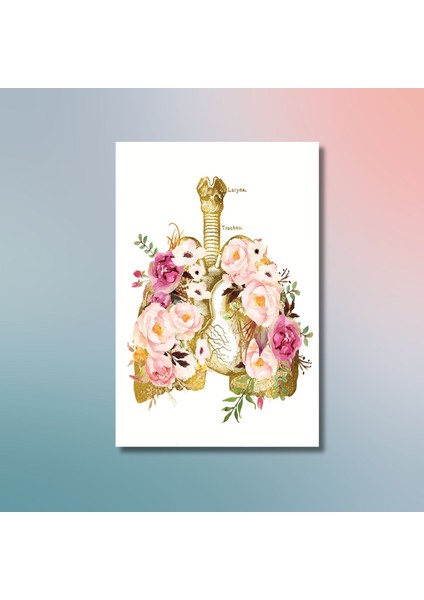 Tekli Dikey Kanvas Poliklinik Tablosu Çiçekli Akciger Tasarımı modelleri