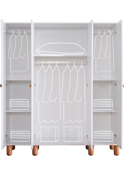 Bohem Genç Odası Takımı - 4 Kapaklı Dolap, Karyola, Komodin, Çalışma Masası