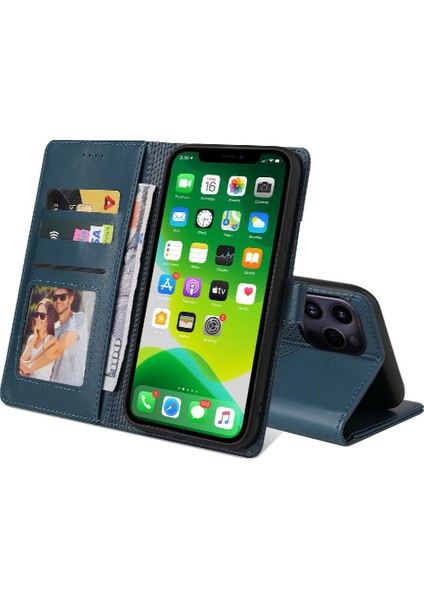 Iphone 15 Için Flip Case Pro Max Premium Deri Iki Kart Yuvaları Kickstand (Yurt Dışından)
