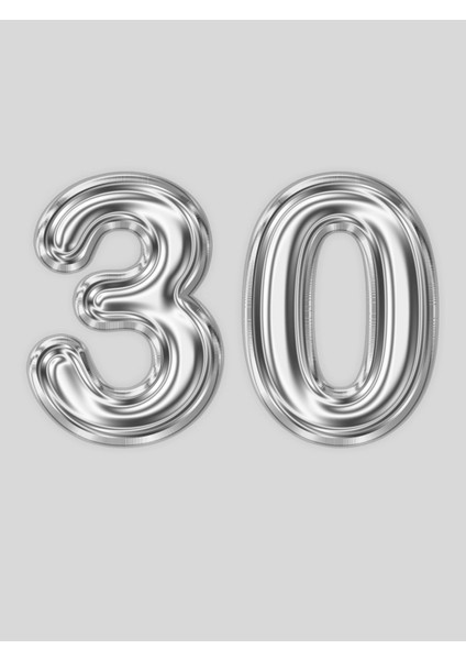 30 Yaş - 20 Yaş - 10 Yaş Gold ve Gümüş Gri Rakam Folyo Balon modelleri