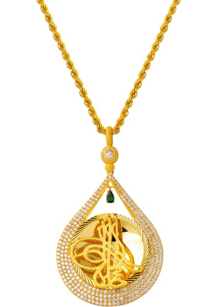 Damla Tuğra Yeşil Taşlı Altın Kolye