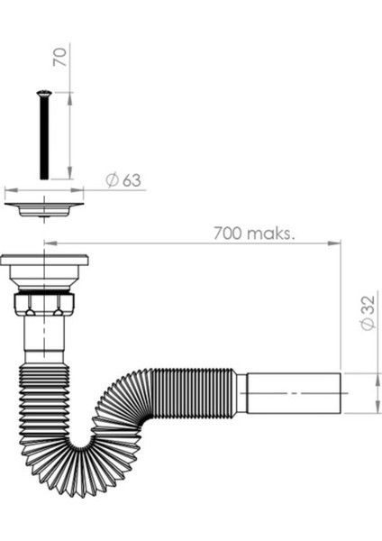 32MM Lavabo Eviye Sifon Paslanmaz Süzgeçli Körüklü Lavabo Sifonu