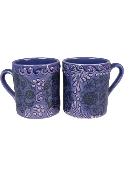 Espresso Fincan 2 Kişilik 2 Parça Otantik Kabartma Desen Çini