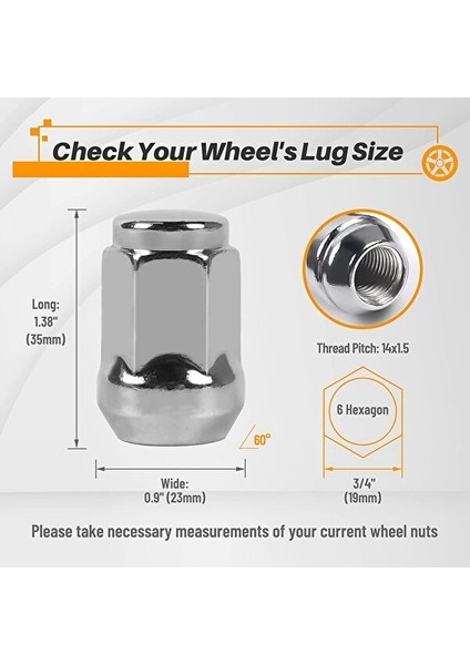 Ping 20 Adet 14X1.5 Bijon SOMUNU-19MM Bijon Somunu 1.38 Inç Uzun 3/4 Inç Altıgen Krom Bijon Somunları, 1999-2021 Chevy Silverado 1500 (Yurt Dışından)