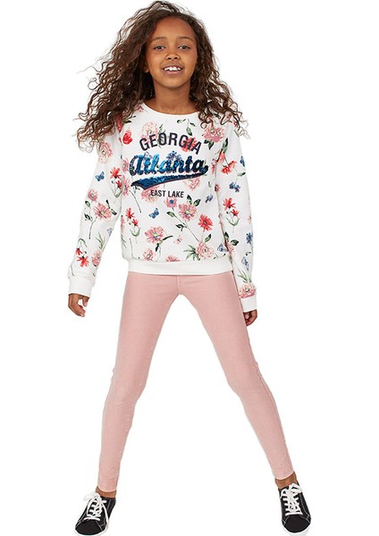 Çiçek Baskılı Kız Çocuk Sweatshirt