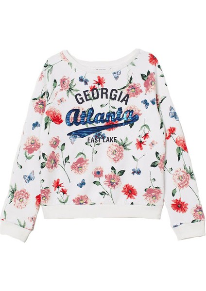 Çiçek Baskılı Kız Çocuk Sweatshirt