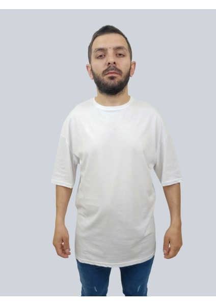 Erkek Plain Oversize Bisiklet Yaka Beyaz Tişört modelleri
