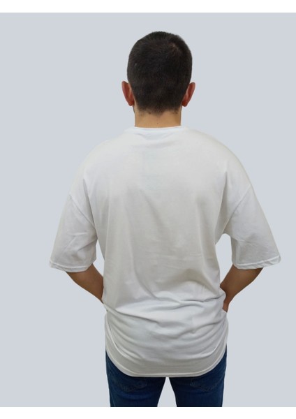 Erkek Plain Oversize Bisiklet Yaka Beyaz Tişört indirimleri