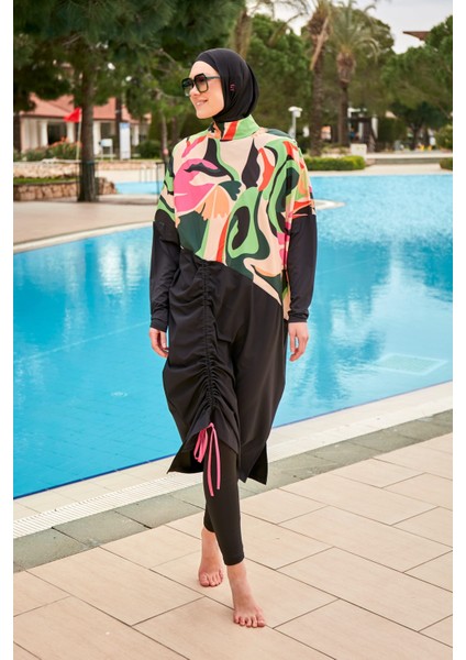 Paraşüt Siyah Tam Kapalı Tesettür Mayo M2423