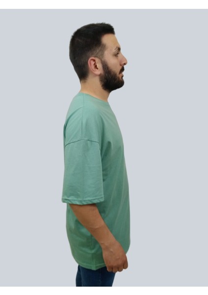 Erkek Plain Oversize Bisiklet Yaka Mint Yeşili Tişört fırsatları