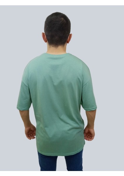 Erkek Plain Oversize Bisiklet Yaka Mint Yeşili Tişört indirimleri