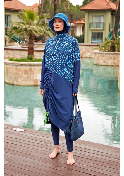 Paraşüt Lacivert Tam Kapalı Tesettür Mayo M2427