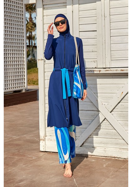 Paraşüt Lacivert Tam Kapalı Tesettür Mayo M2428